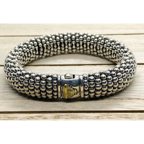 Lagos Caviar Bangle Bracelet Sterling Silver 925 18K 750 15MM - Picture 2 of 14